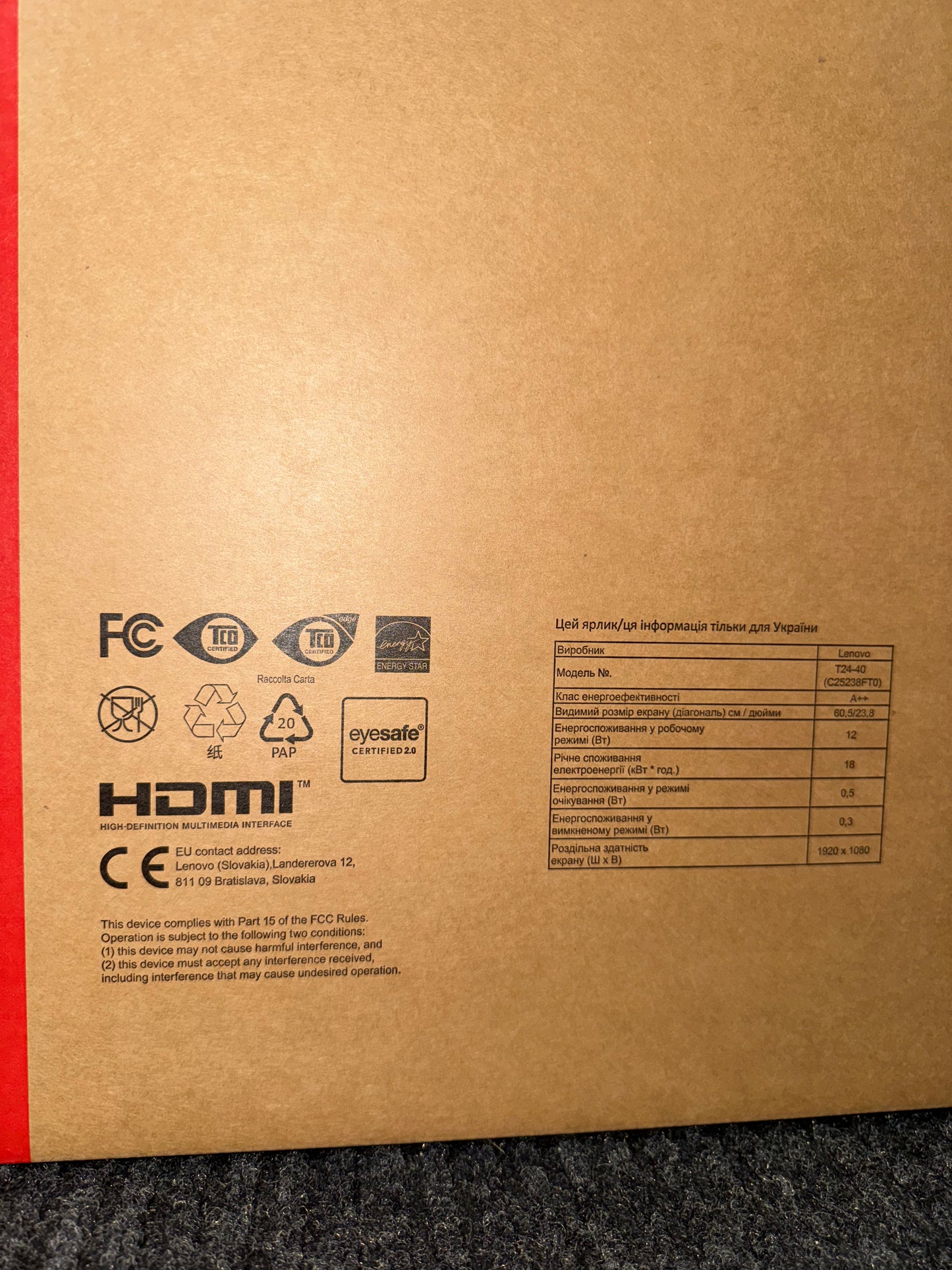 Lenovo ThinkVision T24-40 23.8” FHD IPS Monitor – HDMI, DisplayPort, Eye Comfort