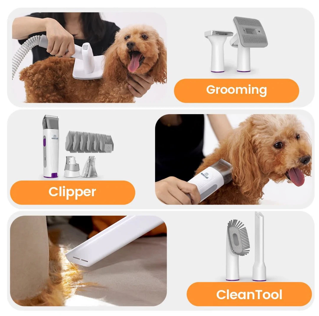 Oneisall Pet Grooming Vacuum & Clippers – 7 in 1 Dog Hair Grooming Kit