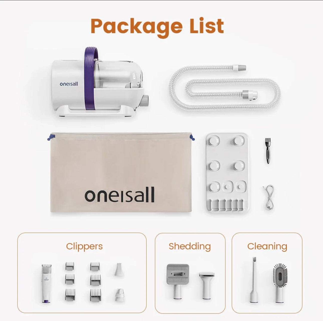 Oneisall Pet Grooming Vacuum & Clippers – 7 in 1 Dog Hair Grooming Kit